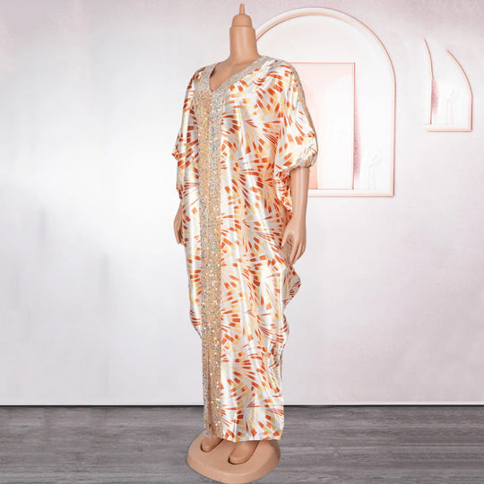 Party Dress Women Elegant Luxury V Neck Batwing Sleeve Sequined Loose Birthday Party Dinner Dress Cloth: Floor Length