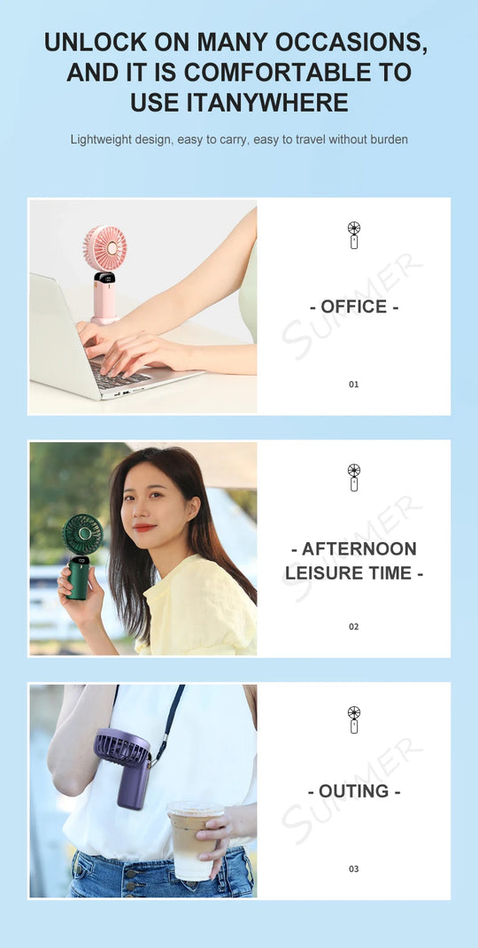 USB Mini Handheld Fan Cooler Portable Small Charging Fan Mini Silent Charging Desk Dormitory Office Student Gifts Long Enduranc