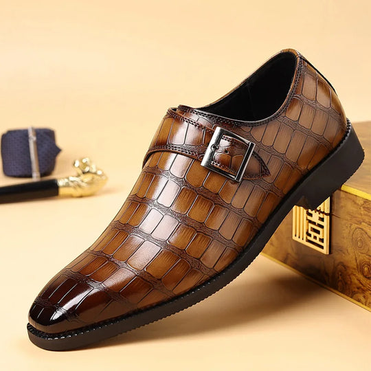 Gentleman Monk Strap Loafers Men's Crocodile Pattern Belt Buckle Leather Shoes Designer Formal Wedding Dress Homecoming Footwear