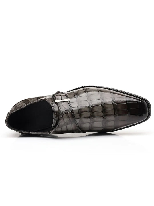 Gentleman Monk Strap Loafers Men's Crocodile Pattern Belt Buckle Leather Shoes Designer Formal Wedding Dress Homecoming Footwear