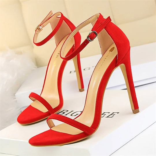 Women 8-11cm High Heels Flock Stripper Sandals Female Fetish Strappy Red Shoes Lady Valentine Green Summer Classic Sexy Pumps 5