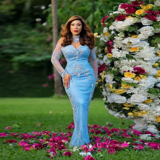 High Neck Curvy Evening Gown  Beaded Mermaid Prom Dress