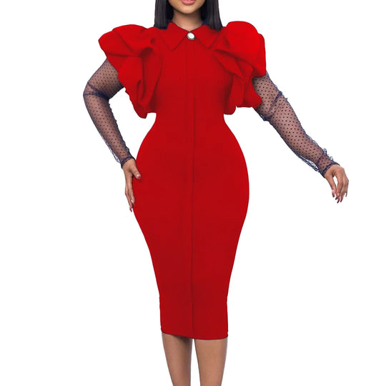Women Slim Wrap Hip Dress Light Luxury Delicate Mesh Pleated Dresses Fashion Elegant Unique Sexy Party See Through Lace Vestidos