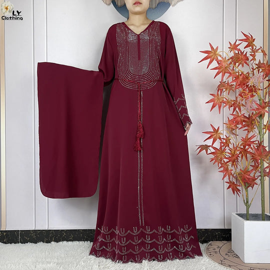 2024 New Muslim Chiffon Abayas For Women Robe Caftan Dubai Islam Clothing African Abaya Long Sleeved Fashion Dress With Turban