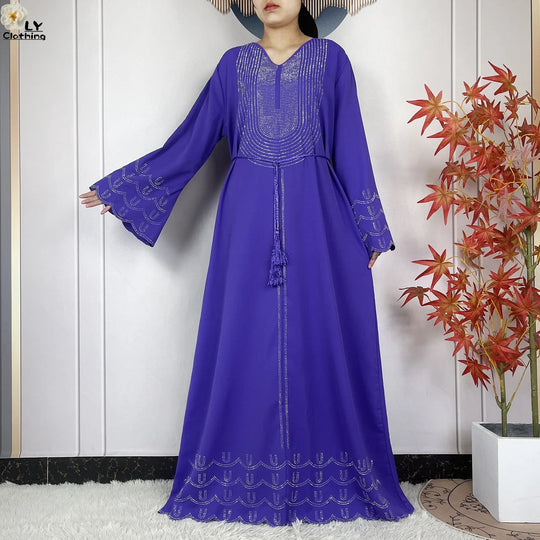 2024 New Muslim Chiffon Abayas For Women Robe Caftan Dubai Islam Clothing African Abaya Long Sleeved Fashion Dress With Turban
