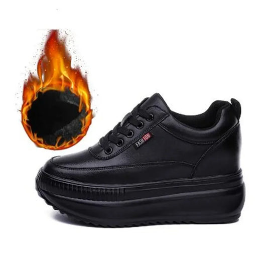 2024 Designer Platform Wedge Female Women 8CM Heels Sneakers Chunky Spring Autumn Shoes Women Genuine Leather Casual Black Shoes