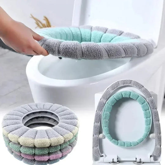 Universal Toilet Seat Cover Winter Warm Soft Seat Mat O-shaped Fleece Pad Bathroom Seat Cushion with Handle Bathroom Accessories