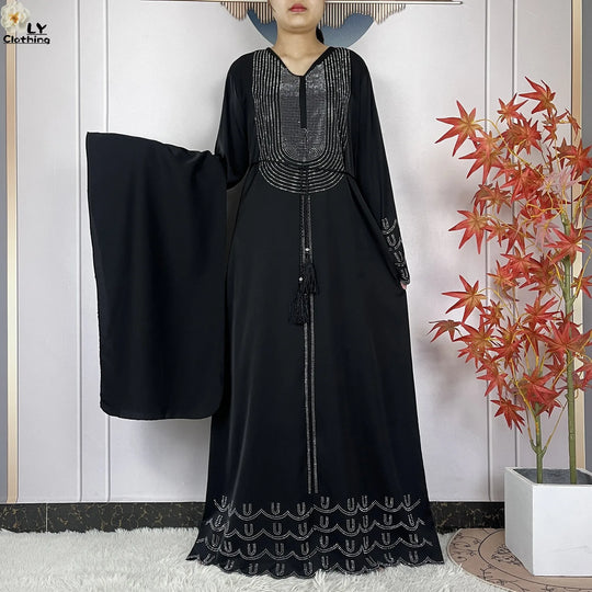 2024 New Muslim Chiffon Abayas For Women Robe Caftan Dubai Islam Clothing African Abaya Long Sleeved Fashion Dress With Turban