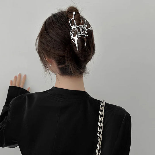 Fashion Y2k Geometric Claw Clips for Women Silver Color Large Metal