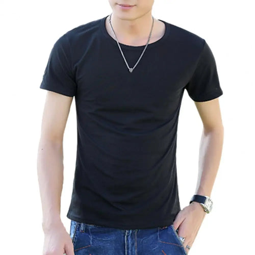 Men's Summer T-Shirt Cotton O-Neck V Neck Solid Color Short