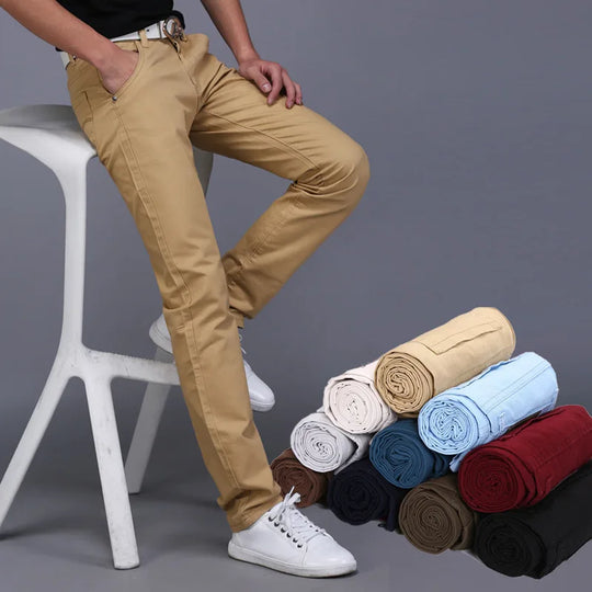 New Spring Autumn Casual Pants Men Cotton Slim Fit Chinos Fashion Long