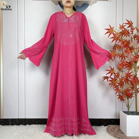 2024 New Muslim Chiffon Abayas For Women Robe Caftan Dubai Islam Clothing African Abaya Long Sleeved Fashion Dress With Turban