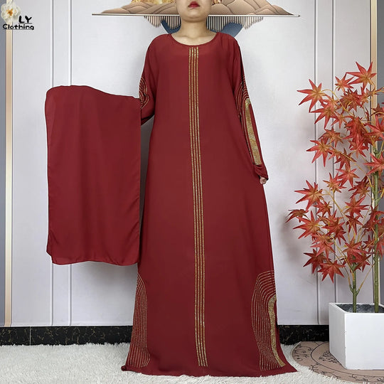 2024 New Muslim Chiffon Abayas For Women Robe Caftan Dubai Islam Clothing African Abaya Long Sleeved Fashion Dress With Turban