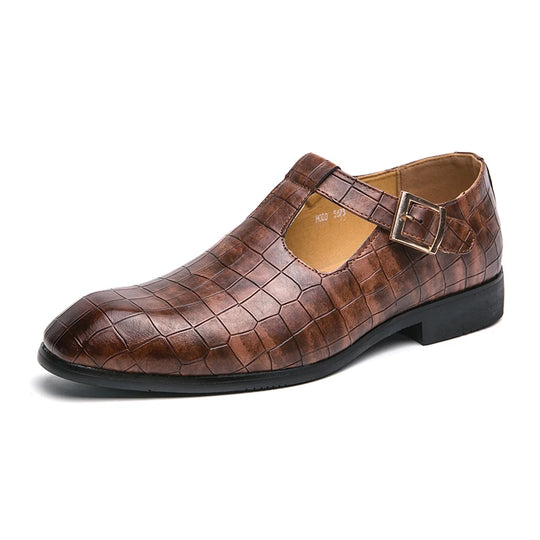 Designer Leisure Men's Sandals Summer New Alligator Pattern Buckle Strap Flats Shoes Male Business Driving Casuals Shoes