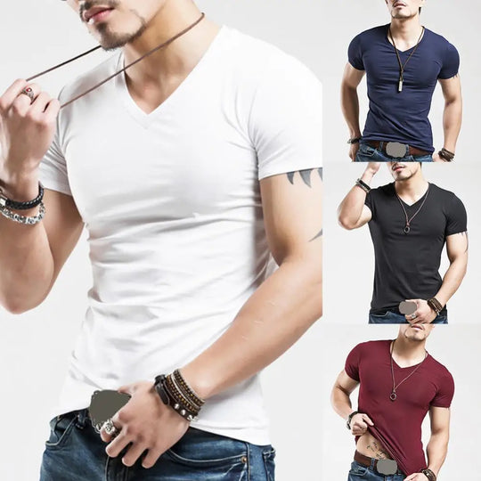 New Men T Shirt Fitness V neck Man T-shirt For Male Clothing