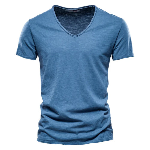 Wholesale Drop-Ship 100% Cotton Men T-shirt V-neck Slim Soild T-shirts