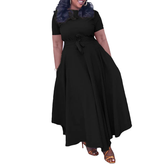 Elegant Women Dresses for Summer New Short Sleeve O Neck Sashes Pleated Ankle Length Luxury African Party Birthday Dress