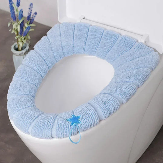 Universal Toilet Seat Cover Winter Warm Soft Seat Mat O-shaped Fleece Pad Bathroom Seat Cushion with Handle Bathroom Accessories
