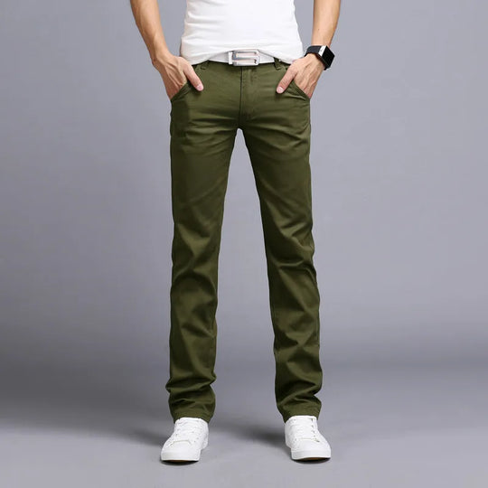 New Spring Autumn Casual Pants Men Cotton Slim Fit Chinos Fashion Long