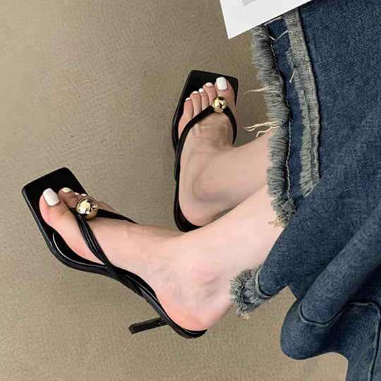 Women High Heels Slippers Designer Heeled Sandals Elegant Shoes Woman Summer 2025 Trend Fashion Fliop Flops Casual Slides Mujer