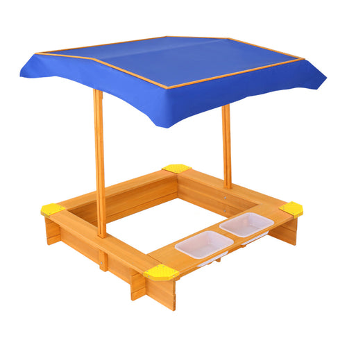 Keezi Kids Sandpit Wooden Sandbox Sand Pit with Canopy Water Basin