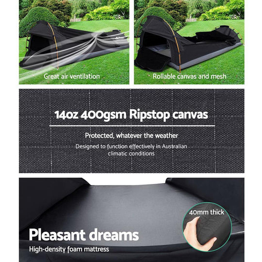 Weisshorn Camping Swag Single Biker Tent Free Standing Canvas Ripstop