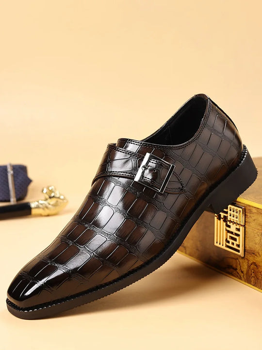 Gentleman Monk Strap Loafers Men's Crocodile Pattern Belt Buckle Leather Shoes Designer Formal Wedding Dress Homecoming Footwear