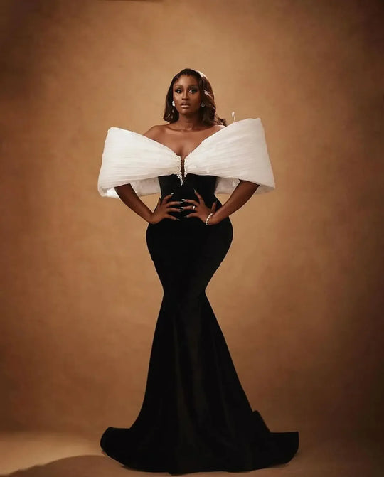 Black And White Beads Mermaid Evening Dress