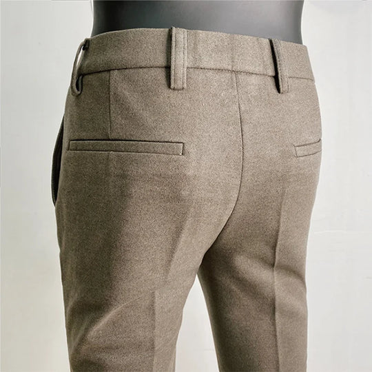 Autumn Winter Thickened Suit Pants Men Casual Slim Fit Straight