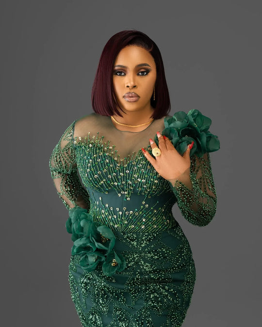 Curvy Size Dark Green Glitter Mermaid Prom Dress Lace
