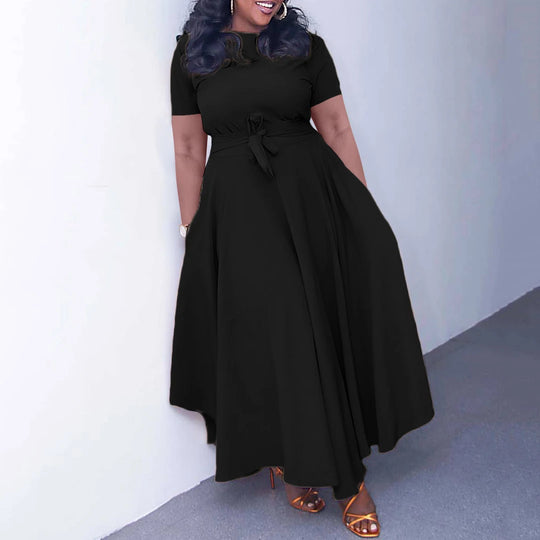 Elegant Women Dresses for Summer New Short Sleeve O Neck Sashes Pleated Ankle Length Luxury African Party Birthday Dress