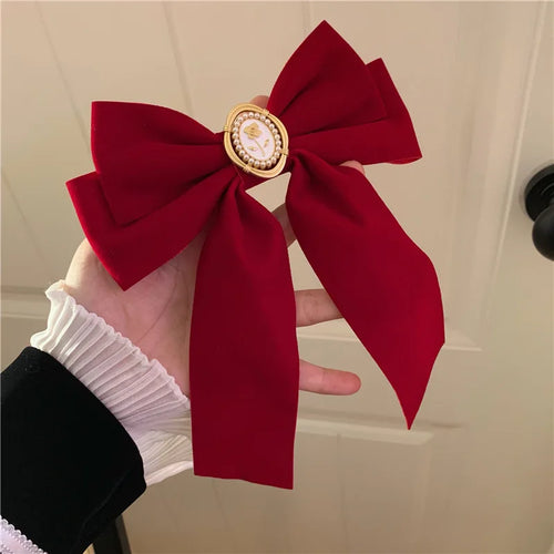 New Black Velvet Bow Hair Pins Elegant Fabric Alloy Roses Hair Clips