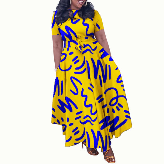 Summer Casual Short Sleeve Woman Dress Office Ladies Casual Fashion Print Loose African Dresses for Women 2025 Female Robe