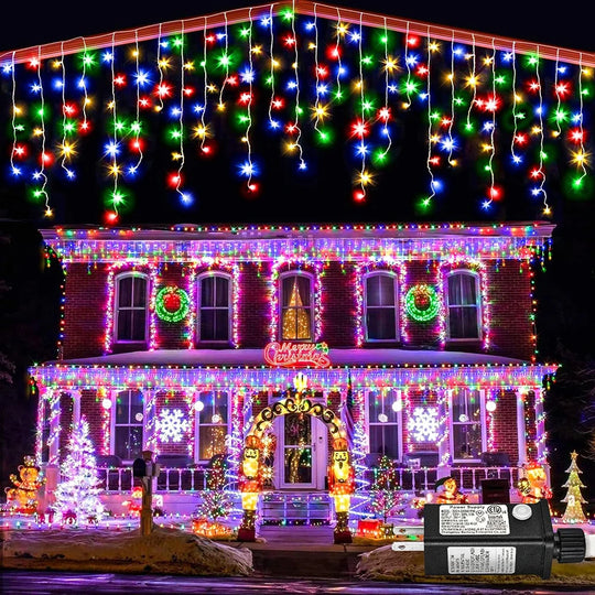 3.5M/7.5M Solar Curtain Icicle Light Outdoor Eaves Decor String Lights Garden Party Yard Christmas Decoration holiday Garlands
