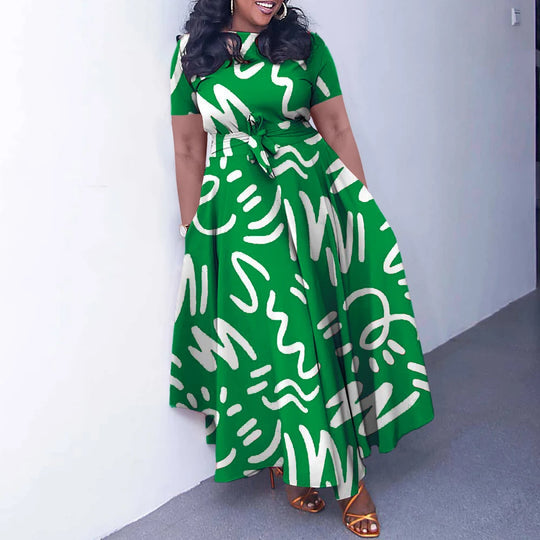 Summer Casual Short Sleeve Woman Dress Office Ladies Casual Fashion Print Loose African Dresses for Women 2025 Female Robe