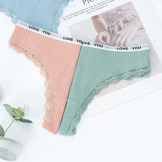 3Pcs/Lot Lace Thong Women's Tanga Low Waist Sexy Lingeries Cotton