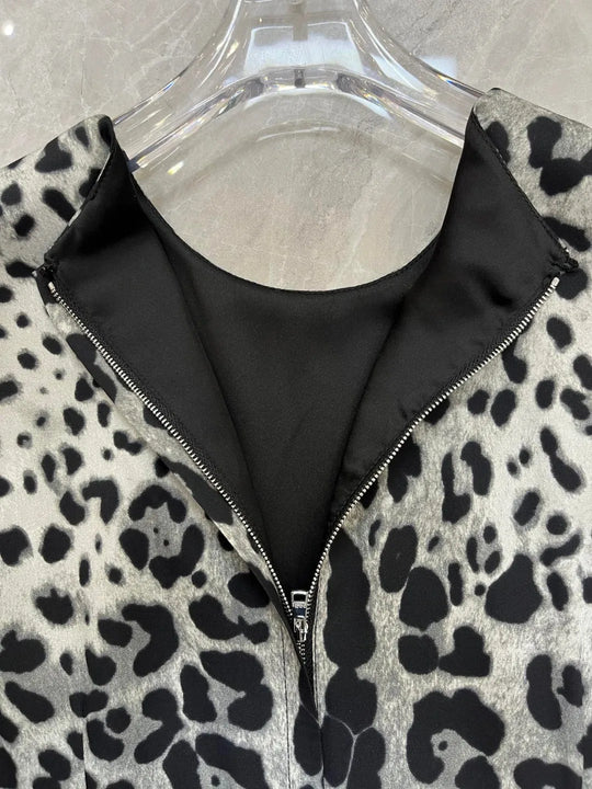 Elegant Women's Party Dress 100% Silk | Luxury Designer Black Leopard Print Midi | Evening Cocktail Gown