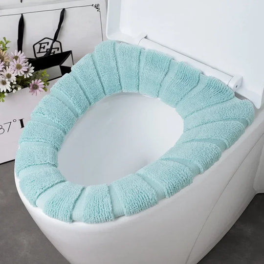 Universal Toilet Seat Cover Winter Warm Soft Seat Mat O-shaped Fleece Pad Bathroom Seat Cushion with Handle Bathroom Accessories