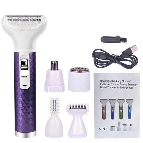 5 IN 1 Electric Hair Removal Epilator Wet&Dry Lady Shaver Nose Hair