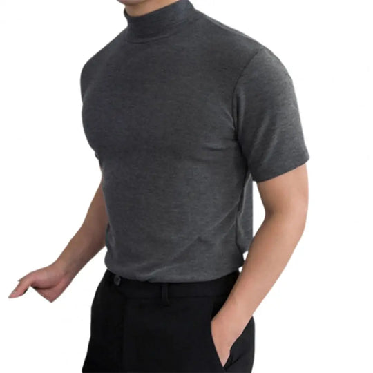 Men Base Top Soft Breathable Turtleneck Short Sleeve Streetwear Casual
