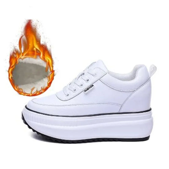 2024 Designer Platform Wedge Female Women 8CM Heels Sneakers Chunky Spring Autumn Shoes Women Genuine Leather Casual Black Shoes
