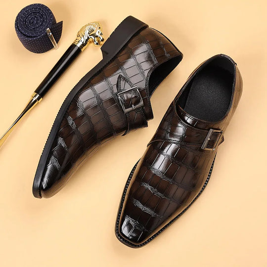 Gentleman Monk Strap Loafers Men's Crocodile Pattern Belt Buckle Leather Shoes Designer Formal Wedding Dress Homecoming Footwear