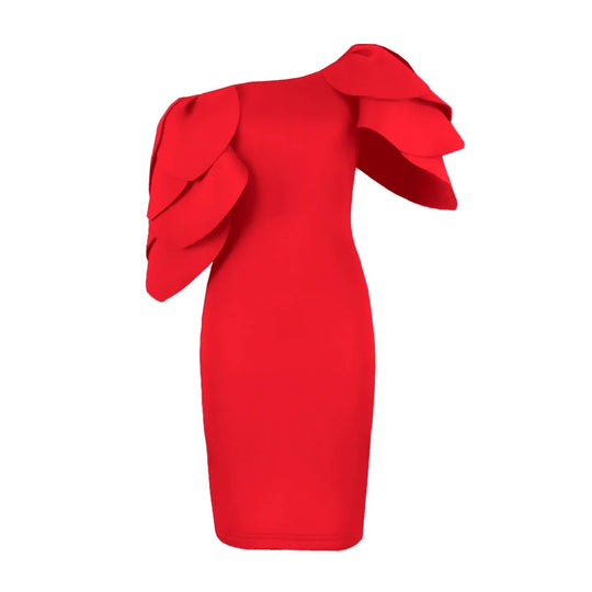 Design sense: niche, sexy, one shoulder lotus leaf edge banquet dress, hip hugging skirt, women's party dress