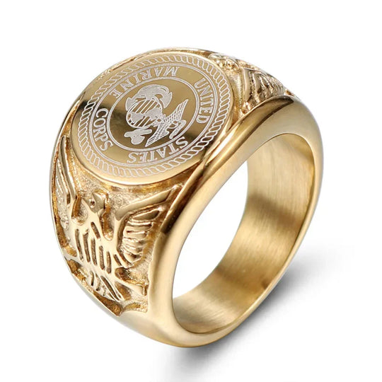 Size 8/9/10/11/12/13 Stainless Steel Gold Silver Color Men Badge Eagle 3D Relief Pattern Waterproof Rust Proof Finger Jewelry