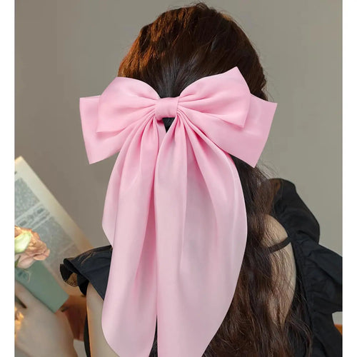 Women Bow Ribbon Hair Clip Fashion Simple Solid Satin Spring Clip Hair