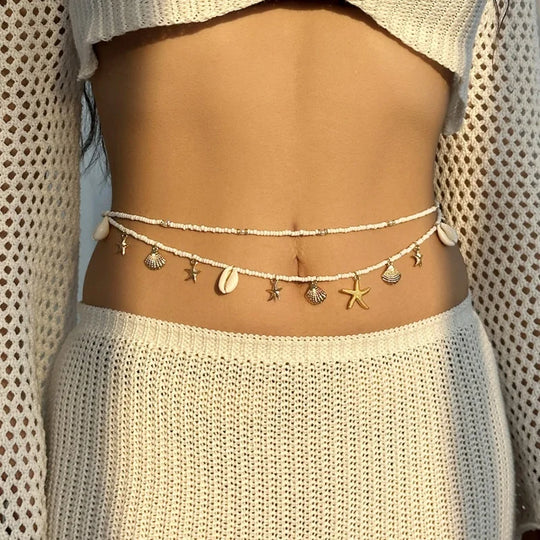 Designer Red belt Jewelry Multilayer Pearl waist chain for Women's Fashion Retro Character Playing Body Accessories Party Belts