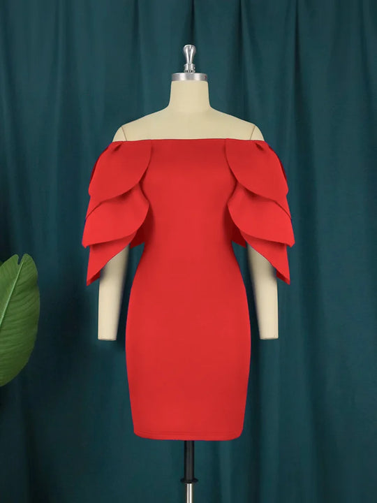 Design sense: niche, sexy, one shoulder lotus leaf edge banquet dress, hip hugging skirt, women's party dress