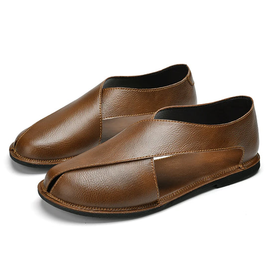 CLOHOO Men Sandals Summer Genuine Leather High Quality Roman Shoes Breathable Casual Non-Slip Male Slippers Free Shiping Shoes