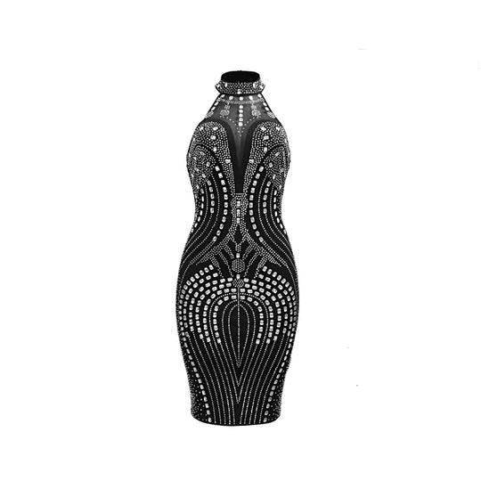 Backless Dress Sexy Wrap Buttocks Vestidos Women Party Dresses Sheath Slim Fit Spliced Summer Diamonds Knee Length