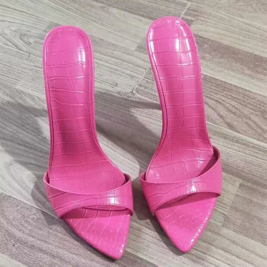 Very High Heel Shoes For Women Slippers Summer Peep Toe Stiletto Sandals Laser Dazzling Color Sandals Star Style Women Shoes New